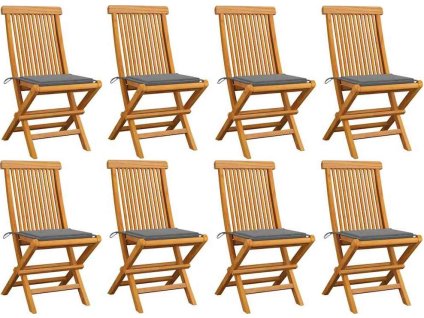 Zahradní židle s mi poduškami 8 ks masivní teak [3072918] (Barva Šedá)