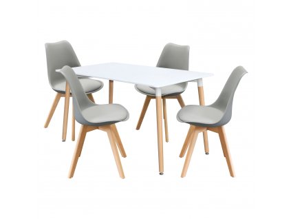 Jídelní stůl 140x90 QUATRO bílý + 4 židle QUATRO šedé