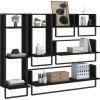 6dílná sada nástěnných polic s tyčí kompozitní dřevo [836313] (Barva Černá)