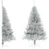 Umělý poloviční vánoční stromek se stojanem 180 cm PVC [344697] (Barva Stříbrná)