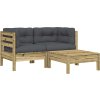 3dílná zahradní sedací souprava a podušky masivní borovice [838178] (Barva Hnědá borovice)
