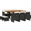 11dílný zahradní jídelní set s poduškami polyratan [3210615] (Barva Černá a krémová)