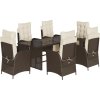 7dílný zahradní jídelní set s poduškami polyratan [3213354] (Barva Hnědá a krémová)