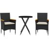 3dílný bistro set s poduškami polyratan a akácie [3278753] (Barva Černá)
