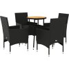 5dílný zahradní jídelní set s poduškami polyratan a akácie [3278728] (Barva Černá a krémová)