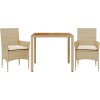 3dílný zahradní jídelní set a podušky polyratan a akácie [3278681] (Barva Béžová)