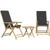 3dílný skládací bistro set s krémově bílými poduškami bambus [3208932] (Barva Tmavě šedá)