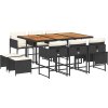 11dílný zahradní jídelní set s poduškami polyratan [3278102] (Barva Černá a krémová)