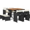 9dílný zahradní jídelní set s poduškami polyratan [3211143] (Barva Černá a krémová)