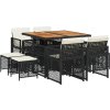9dílný zahradní jídelní set s poduškami polyratan [3210783] (Barva Černá a krémová)