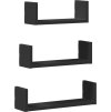 Nástěnné police 3 ks kompozitní dřevo [853309] (Barva Černá)