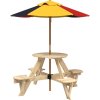 Piknikový stůl pro 4 děti se slunečníkem kulatý masivní jedle [3281622] (Barva Hnědá a modrá)