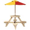 Piknikový stůl pro 4 děti se slunečníkem kulatý masivní jedle [3281622] (Barva Hnědá a modrá)