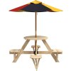 Piknikový stůl pro 4 děti se slunečníkem kulatý masivní jedle [3281622] (Barva Hnědá a modrá)