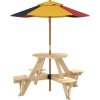 Piknikový stůl pro 4 děti se slunečníkem kulatý masivní jedle [3281622] (Barva Hnědá a modrá)