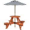 Piknikový stůl pro 4 děti se slunečníkem kulatý masivní jedle [3281622] (Barva Hnědá a modrá)