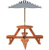Piknikový stůl pro 4 děti se slunečníkem kulatý masivní jedle [3281622] (Barva Hnědá a modrá)