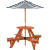 Piknikový stůl pro 4 děti se slunečníkem kulatý masivní jedle [3281622] (Barva Hnědá a modrá)
