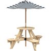 Piknikový stůl pro 4 děti se slunečníkem kulatý masivní jedle [3281622] (Barva Hnědá a modrá)