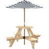Piknikový stůl pro 4 děti se slunečníkem kulatý masivní jedle [3281622] (Barva Hnědá a modrá)