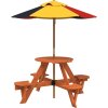 Piknikový stůl pro 4 děti se slunečníkem kulatý masivní jedle [3281622] (Barva Hnědá a modrá)