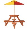 Piknikový stůl pro 4 děti se slunečníkem kulatý masivní jedle [3281622] (Barva Hnědá a modrá)
