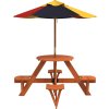 Piknikový stůl pro 4 děti se slunečníkem kulatý masivní jedle [3281622] (Barva Hnědá a modrá)