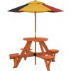 Piknikový stůl pro 4 děti se slunečníkem kulatý masivní jedle [3281622] (Barva Hnědá a modrá)