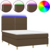 Box spring postel s matrací a LED 140x190 cm textil [3135352] (Barva Tmavě hnědá)