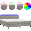 Box spring postel s matrací a LED 180x200 cm samet [3134597] (Barva Světle šedá)