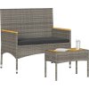 2místná zahradní lavice s poduškami a stolkem polyratan [365440] (Barva Šedá)