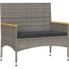 2místná zahradní lavice s poduškami a stolkem polyratan [365440] (Barva Šedá)