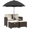 Zahradní pohovka 2místná se slunečníkem a taburety [365885] (Barva Šedá)