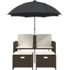 Zahradní pohovka 2místná se slunečníkem a taburety [365885] (Barva Šedá)