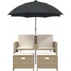 Zahradní pohovka 2místná se slunečníkem a taburety [365885] (Barva Šedá)