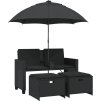 Zahradní pohovka 2místná se slunečníkem a taburety [365885] (Barva Šedá)