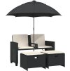 Zahradní pohovka 2místná se slunečníkem a taburety [365885] (Barva Šedá)