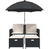 Zahradní pohovka 2místná se slunečníkem a taburety [365885] (Barva Šedá)