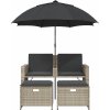Zahradní pohovka 2místná se slunečníkem a taburety [365885] (Barva Šedá)