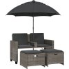 Zahradní pohovka 2místná se slunečníkem a taburety [365885] (Barva Šedá)