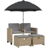 Zahradní pohovka 2místná se slunečníkem a taburety [365885] (Barva Šedá)