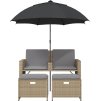 Zahradní pohovka 2místná se slunečníkem a taburety [365885] (Barva Šedá)