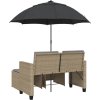 Zahradní pohovka 2místná se slunečníkem a taburety [365885] (Barva Šedá)