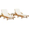Zahradní lehátka 2 ks se stolkem masivní akácie [3206367] (Barva Krémová)