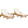 Zahradní lehátka 2 ks se stolkem masivní akácie [3206367] (Barva Krémová)