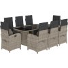 9dílný zahradní jídelní set s poduškami polyratan [3212499] (Barva Světle šedá)