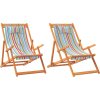 Skládací plážová křesla 2 ks textil a masivní dřevo [3214489] (Barva Vzor listí)