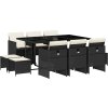 11dílný zahradní jídelní set s poduškami polyratan [3277733] (Barva Černá a krémová)