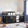 Dětská patrová postel se závěsy 90 x 190 cm borovice [3283940] (Barva Bílá a černá)