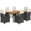 7dílný zahradní jídelní set s poduškami polyratan [3212471] (Barva Černá a krémová)